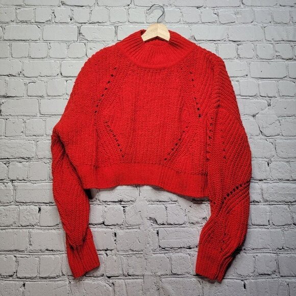 Double Zero Red Knit Crochet Cropped Sweater Top Size XL - Picture 1 of 10